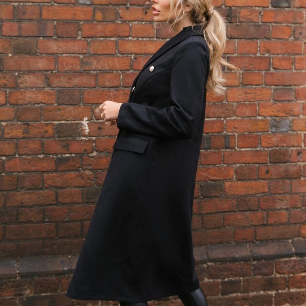 black button down  classic trench pea coat jacket - Picture 2 of 6